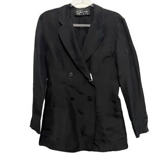 Gy Due Blazer Jacket Italian Silk Black Long Sleeve Double Breasted Fitted S M
